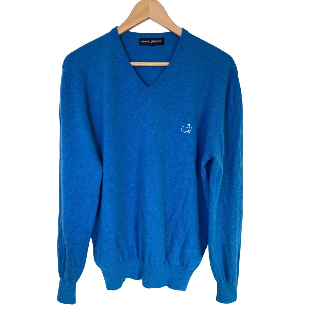 Clubhouse Collection Masters Blue Cashmere V-Neck Sweater Mens Medium Scotland